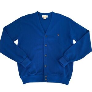 Vintage Arnold Palmer Cardigan Sweater Sz L Royal Blue Umbrella Embroidered Knit